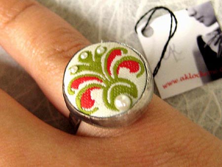 Floral Fabric Button Ring