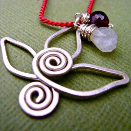 Spiral Lotus Pendant With Moonstone And Garnet Gemstones