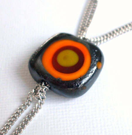 Square Lampwork Bead Pendant