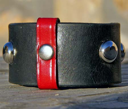 Leather Cuff with Red Stripe