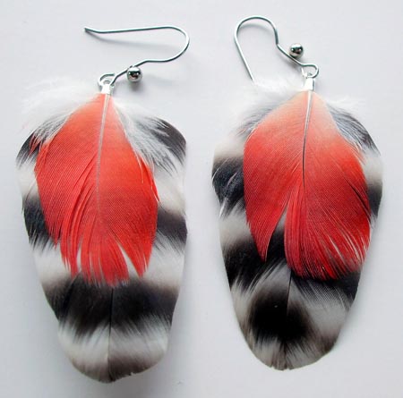 Red Feather Chippewa Earrings