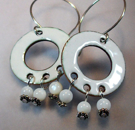 White Enameled Earrings