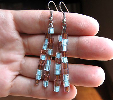 Blue And Brown Bead Dangle Earrings