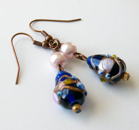 Cobalt Blue Lampwork Teardrop Earrings