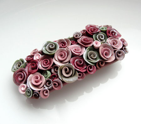 Olive Tone and Pink Roses Barrette