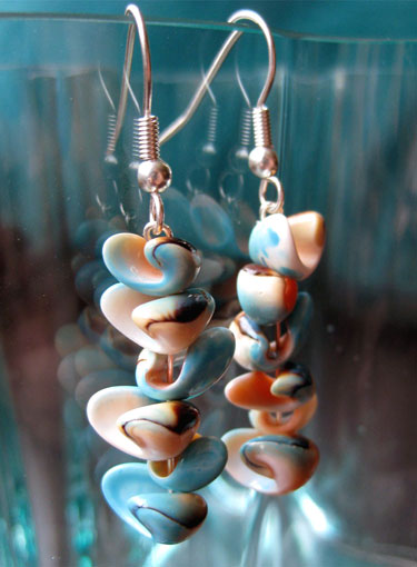 Teal Sea Shell Dangle Earrings