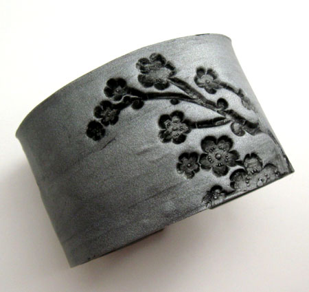 Polymer Clay Silver Cuff With Blossoms