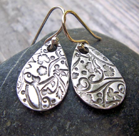 Floral Teardrop Silver Earrings