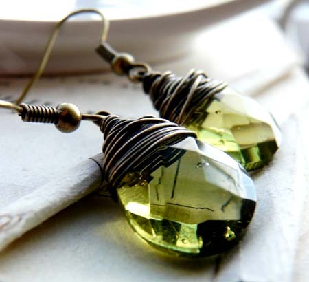 Olivine Teardrop Glass Earrings