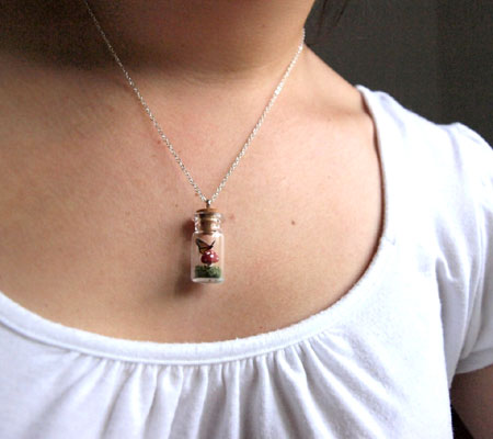 Butterfly on a Mushroom Terrarium Necklace