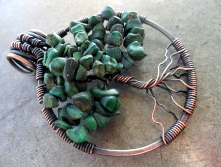 Copper and Malachite Tree of Life Pendant