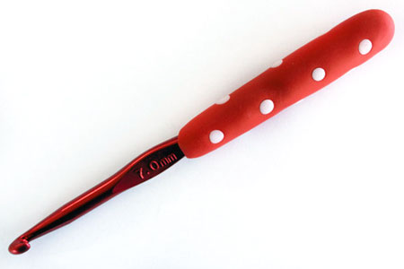 Red and White Chunky Handle Crochet Hook Made From Polymer Clay