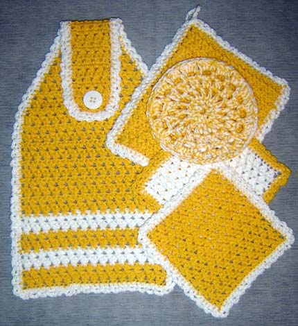 Yellow Crochet Kitchen Set