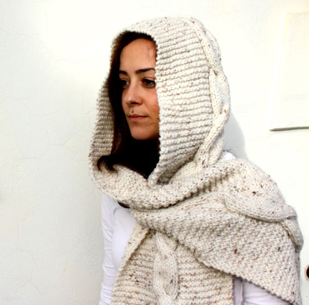 Hand-Knit Hooded Scarf