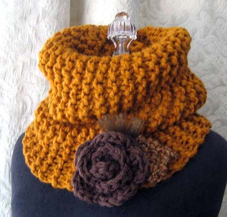 Knitted Cowl With Flower Brooch