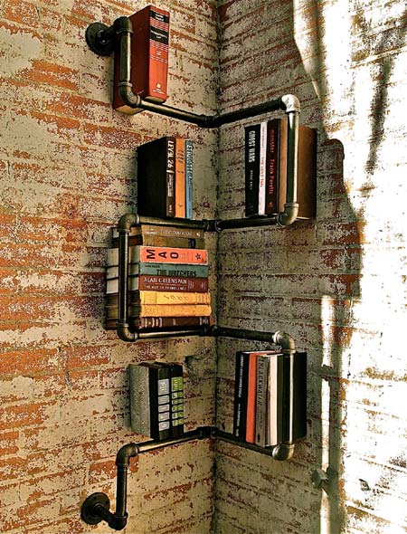 Plumbing Pipes Corner Bookshelf