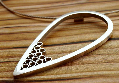 Silver Bamboo Circles Teardrop Pendant