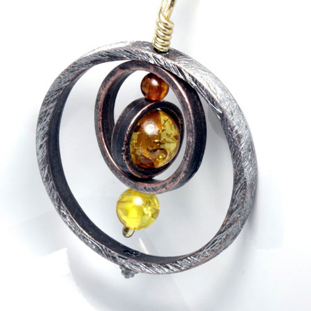 Three Ring Pendant with Amber Bead Focal