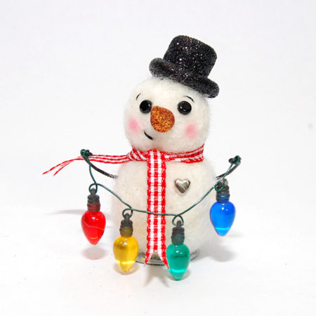 Needle Felted Snowman with Christmas Lights