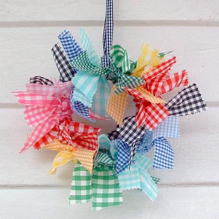 Rainbow Colored Gingham Rag Wreath