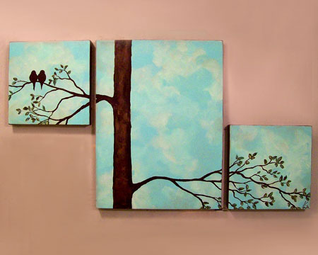 Birds In A Tree Triptych Painting