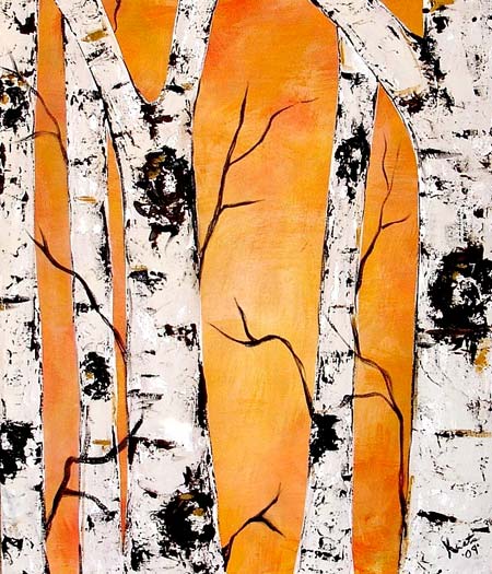 Acrylic Birch Trees Painting