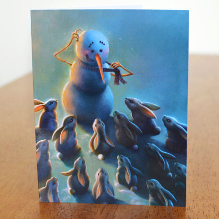 Snowman and Bunnies Christmas Card