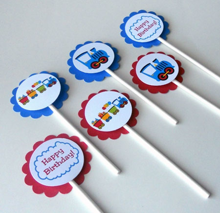 Train Theme Birthday Cupcake Toppers