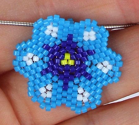 Peyote Stitched Blue Flower Pendant