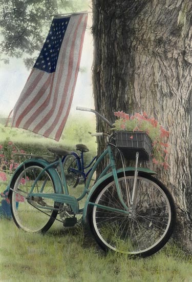 Vintage Bicycle and American Flag Photography Print