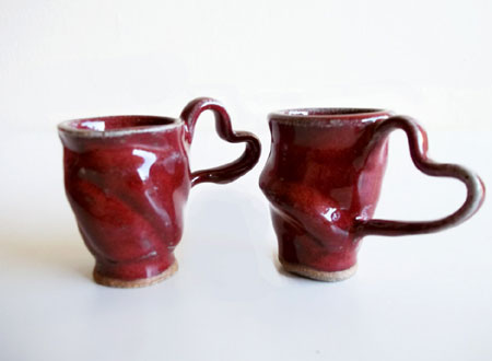 Stoneware Espresso Cups With Heart Handles