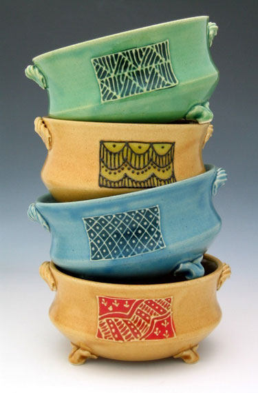 Indian Fabric Design Stoneware Bowls