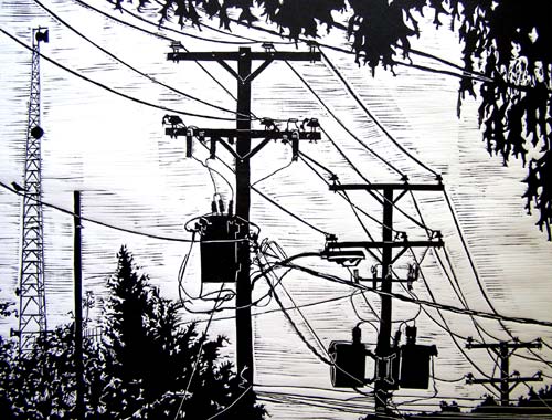 Power Lines Linocut Print