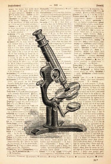 Microscope Illustration printed on a Vintage Book Page