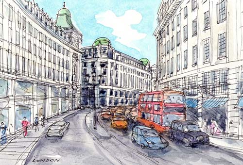 London Regent Street Watercolor Print