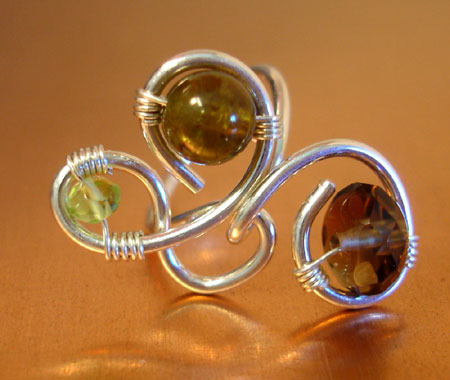 Green Peridot and Garnet Glass Ring