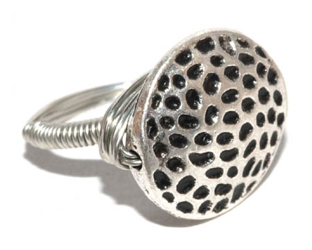 Wire-Wrapped Silver Dotted Bead Ring