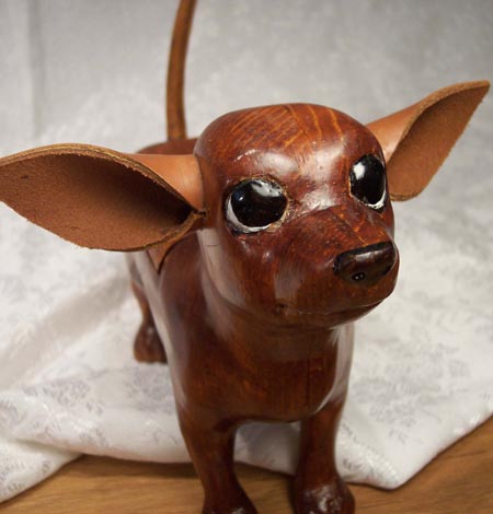 Wood Carved Chihuahua Treasure Box