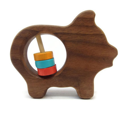 Wooden Pig Shape Baby Rattle