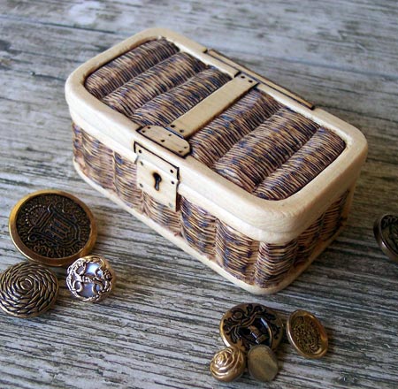 Miniature Wood Carved Wicker Trunk